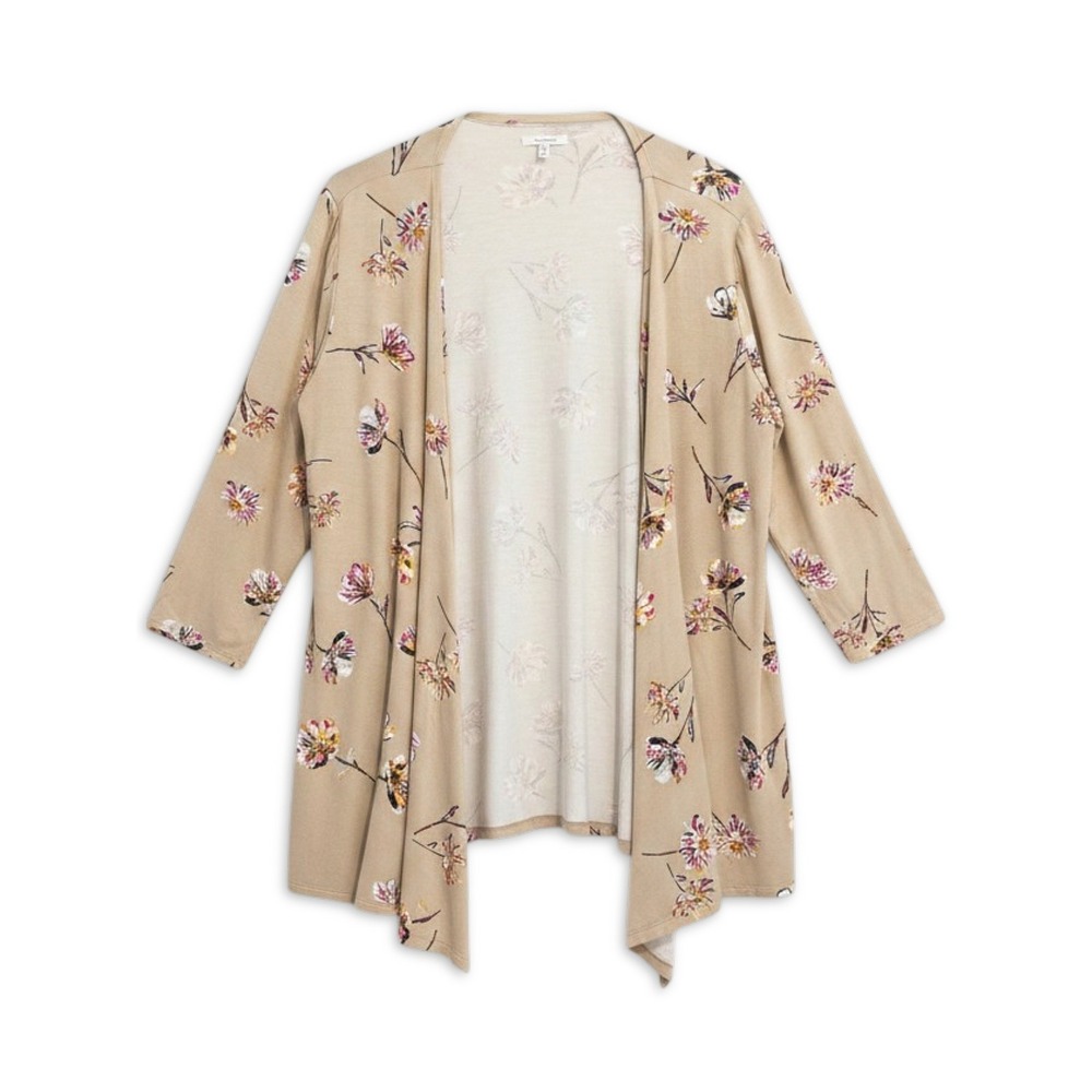 NWT Maurices Cardigan Womens XL Tan Floral Knit Open Front Lightweight Boho New